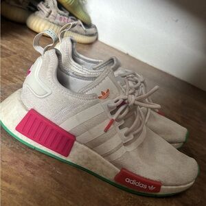 adidas Light Gray Sneakers with Pink & Green Accents